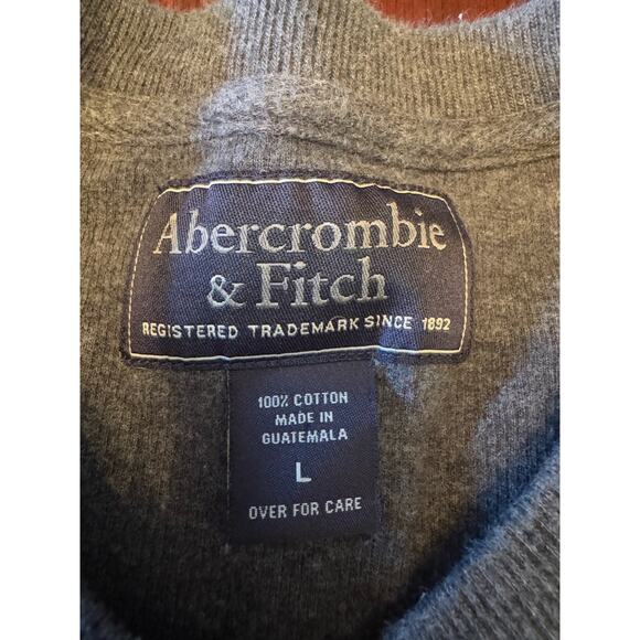 VTG Abercrombie & Fitch Men's L Grey Cotton Sweater Red Trim 3 Pullover Logo - Picture 8 of 9